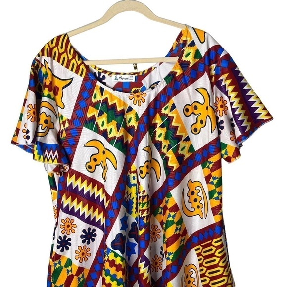 LAPOGEE Size 3X Dress Ethnic Tribal Bold Print Ruffle Hem Pockets Midi Colorful - Picture 4 of 7